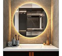 ASHILD Miroir de Salle de Bain Miroir rétroéclairé, Miroir de courtoisie Rond avec lumières, étanche IP64 illuminé par LED, Miroir Mural (Couleur : Lumière Chaude 3200k, Taille : 70x70cm)