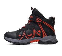 ASHION Enfant Chaussures Randonnée Bottes Hiver Garçon Fille Chaude Bottes de Neige,Noir Rouge,34 EU