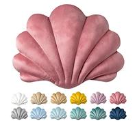 Ashler Housse de coussin 3D décorative en forme de coquillage, insert en velours doux inclus pour canapé, lit, salon, rose, 35,6 x 28 cm
