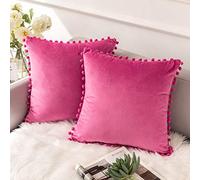 Ashler Lot de 2 Housses de Coussin décoratives en Velours Doux brodé Rose 45 x 45 cm