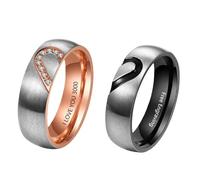 Ashleymade Bagues Couple Personnalisées avec Gravure Nom et Pierre de Naissance Bagues pour Lui Elle en Acier Inoxydable, Cadeau pour Anniversaire Saint-Valentin (Style 4)