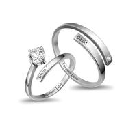 Ashleymade Bagues Couple Personnalisées avec Gravure Nom et Pierre de Naissance Bagues pour Lui Elle en Acier Inoxydable, Cadeau pour Anniversaire Saint-Valentin (Style 6)