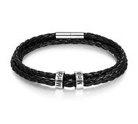 Ashleymade Bracelet Personnalisé Hommes avec 1-5 Noms 19-21.5cm Graver Cuir Bracelet Personnalisés Cadeau pour Pères Fils Grands-Pères Maris Cadeau Fete Des Peres Noël (Silver#3, 4 name)