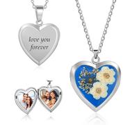 Ashleymade Personnalisé Photo Argent Collier Gravure Avec Pendentif Photo En Forme De Coeur Simulation Pierre De Naissance Souvenir Colliers Cadeau Fête Des Mères Saint Valentin Noël (C-Argent)