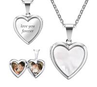 Ashleymade Personnalisé Photo Argent Collier Gravure Avec Pendentif Photo En Forme De Coeur Simulation Pierre De Naissance Souvenir Colliers Cadeau Fête Des Mères Saint Valentin Noël (A-Argent)