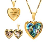 Ashleymade Personnalisé Photo Argent Collier Gravure Avec Pendentif Photo En Forme De Coeur Simulation Pierre De Naissance Souvenir Colliers Cadeau Fête Des Mères Saint Valentin Noël (B-Or)