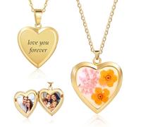 Ashleymade Personnalisé Photo Argent Collier Gravure Avec Pendentif Photo En Forme De Coeur Simulation Pierre De Naissance Souvenir Colliers Cadeau Fête Des Mères Saint Valentin Noël (C-Or)