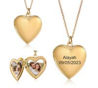 Ashleymade Personnalisé Photo Argent Collier Gravure Avec Pendentif Photo En Forme De Coeur Simulation Pierre De Naissance Souvenir Colliers Cadeau Fête Des Mères Saint Valentin Noël (D-Or)