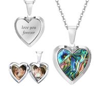 Ashleymade Personnalisé Photo Argent Collier Gravure Avec Pendentif Photo En Forme De Coeur Simulation Pierre De Naissance Souvenir Colliers Cadeau Fête Des Mères Saint Valentin Noël (B-Argent)