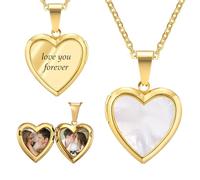 Ashleymade Personnalisé Photo Argent Collier Gravure Avec Pendentif Photo En Forme De Coeur Simulation Pierre De Naissance Souvenir Colliers Cadeau Fête Des Mères Saint Valentin Noël (A-Or)