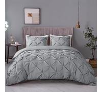 ASHLEYRIVER Parure de lit 3 pièces avec Housse de Couette plissée avec Fermeture éclair et Attaches aux Coins, 100% Microfibre 120 g (pour Grand lit, Gris)