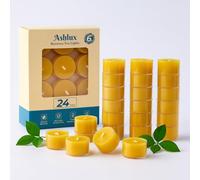 Ashlux Lot de 24 Bougies Chauffe-Plat en Cire d’Abeille Naturelle Jaune, 6 Heures de Combustion Propre, Sans Parfum, Godet Transparent - Décoration pour Noël, Mariage et Maison