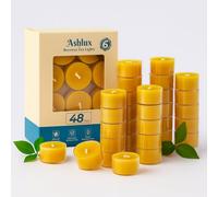 Ashlux Lot de 48 Bougies Chauffe-Plat en Cire d’Abeille Naturelle Jaune, 6 Heures de Combustion Propre, Sans Parfum, Godet Transparent - Décoration pour Noël, Mariage et Maison