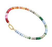 ASHLUYAK Collier de perles en pierre multicolore avec fermoir ovale | Construction en pierre naturelle tendue à la main, arrangement multicolore, fermeture ovale décorative pour les