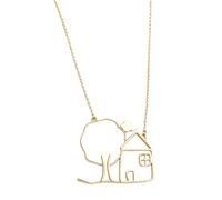 ASHLUYAK Collier pendentif scène de maison ajourée avec un mince | Architecture de maison illustrée, détails d ' arbres et de nuages dans un ouvert, chaîne mince, aspect