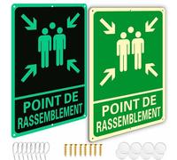 Ashoaza 2 Panneau Point de Rassemblement Extérieur Aluminium et Intérieur, Autocollant Point de Rassemblement fluorescent (Cm 20x30) (Panneau photoluminescent Sortie de Secours)