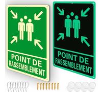 Ashoaza 2 Panneau Point de Rassemblement Extérieur Aluminium et Intérieur, Panneau photoluminescent Sortie de Secours, Cm 20x30 Autocollant Point de Rassemblement fluorescent