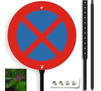 Ashoaza aluminium panneau interdiction de stationner avec piquet Ø 30 cm, rond stationnement interdit avec poteau, routière pour extérieur, défense de stationner (Interdiction d'arrêt)