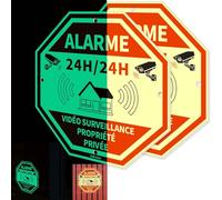 Ashoaza Panneau Propriété Privée Lumineux Aluminium, 2 Alarme Sécurité sous Vidéo Surveillance, Panneaux de Vidéosurveillance Alarme Maison Phosphorescents Octogonal 20 x 20 CM