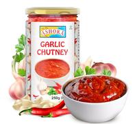 Ashoka Hot Garlic Chutney | Made with Garlic, Red Chilies & Lime | Vegan | Kosher | Original Indian Cuisine Since 1932 | Spicy Garlic Chutney | Great for BBQs, Wings, and Salads | 250 Grams