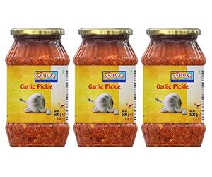 Ashoka Lot de 3 cornichons à l'ail 500 g - Parfait comme condiment d'accompagnement pour tout plat indien - À manger avec un dîner indien ou avec un petit-déjeuner indien