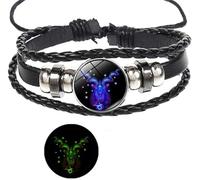 Ashopfun Bracelet avec signes du zodiaque - Fait à la main - Tissé multicouche - Réglable - 12 constellations du zodiaque - Bracelet unisexe en cuir synthétique phosphorescent - Bijoux cadeaux pour