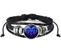 Ashopfun Bracelet Esprit avec signes du zodiaque - Fait à la main - Tissé multicouche - Réglable - 12 constellations du zodiaque - Bracelet unisexe en cuir PU phosphorescent - Bijoux Zodiaque cadeaux