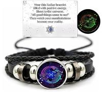 Ashopfun Bracelet Esprit Signes du Zodiaque, Tissé à la Main Multicouche Ajustable 12 Constellation Zodiaque Bracelets en Cuir PU Unisexe, Bijoux Zodiaque qui Brillent dans le Noir Cadeaux Pour Femmes