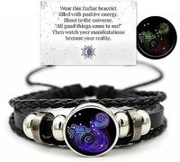 Ashopfun Bracelet Esprit Signes du Zodiaque, Tissé à la Main Multicouche Ajustable 12 Constellations du Zodiaque Bracelets en Cuir PU Unisexe, Qui Brille dans le Noir Bijoux Zodiaque Cadeaux Pour
