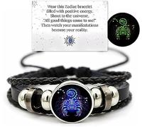 Ashopfun Bracelet Esprit Signes du Zodiaque, Tissé à la Main Multicouche Ajustable 12 Constellations du Zodiaque Bracelets en Cuir PU Unisexe, Bijoux Zodiaque qui Brillent dans le Noir Cadeaux Pour