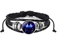 Ashopfun Bracelet Esprit Signes du Zodiaque, Tissé à la Main Multicouche Ajustable 12 Constellations du Zodiaque Bracelets en Cuir PU Unisexe, Phosphorescent dans l'Obscurité Bijoux Zodiaque Cadeaux