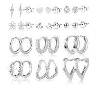 ASH'S CHOICE 12 Pcs Boucles Doreilles Créoles Femme Acier Inoxydable Piercing Oreille Cartilage Helix, S925/Plaqué Or 14 Carats