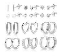 ASH'S CHOICE 12 Pcs Boucles Doreilles CréolesFemme Acier Inoxydable Piercing Oreille Cartilage Helix, S925/Plaqué Or 14 Carats