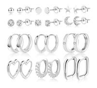 ASH'S CHOICE 12 Pcs Boucles Doreilles CréolesFemme Acier Inoxydable Piercing Oreille Cartilage Helix, S925/Plaqué Or 14 Carats