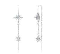 ASH'S CHOICE Boucles d'Oreille Femme Argent, Boucle d'Oreille Pendante Fines avec Zircon, Étoile à Huit Branches, Chaîne Longues, Post en Argent 925, Hypoallergénique, Bijoux Cadeaux