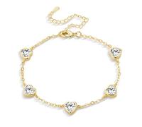 ASH'S CHOICE Bracelet Coeur en Zircon Or Femme, Argent 925, Réglable Bracelet, Simples Brillant Bracelets Cadeaux Bijoux de Noël Anniversaire Diplômé, pour Femme, Fille