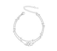 ASH'S CHOICE Bracelet en Couches Argent, Double Bracelet Étoile en Zircon, Réglable Bracelet d'Amitié en Chaîne, Bracelet Cadeaux Bijoux de Anniversaire Diplômé, pour Femme, Fille