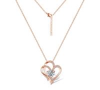 ASH'S CHOICE Chaînes pour femmes, Collier Cœur en or rose 925 argent sterling Amour Cœur AA strass pendentif Collier pour femmes Collier en or rose cadeau Saint-Valentin Fête des mères Noël