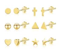 Ash's Choice Ensemble De Boucles d'Oreilles En Argent Sterling S925/Plaqué Or 14 Carats, Adapté Aux Couples Avec Plusieurs Oreilles Percées (Étoile Et Lune Incrustées d'Un Triangle De Diamant)