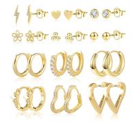 ASH'S CHOICE12 Pcs Boucles Doreilles Créoles Femme Acier Inoxydable Piercing Oreille Cartilage Helix, S925/Plaqué Or 14 Carats