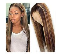 ASHSDI Perruque Résistante à La Chaleur Ombre Lace Front Wig Transparent Blonde,Longue Droite Marron Mixte Blonde Perruques Synthétiques Perruque Respirante