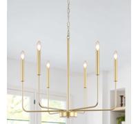 ASHUAQI Lustre Salon Doré, 6 Lumières Moderne Classique Bougie Suspensions D'éclairage, Métal Lustre Salle à Manger Avec Douille E14, Lustres Or pour Chambre, Cuisine, Couloir