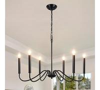 ASHUAQI Lustre Salon Industriel Noir, 6 Lumières Classique Moderne Bougie Suspensions D'éclairage, Métal Lustre Salle à Manger Avec Douille E14, Vintage Lustres pour Chambre, Cuisine, Couloir