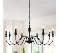 ASHUAQI Lustre Salon Industriel Noir, 8 Lumières Classique Moderne Bougie Suspensions D'éclairage, Métal Lustre Salle à Manger Avec Douille E14, Vintage Lustres pour Chambre, Cuisine, Couloir
