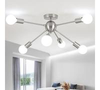 ASHUAQI Lustre Salon Moderne, 6 Lumières E27 Nickel Plafonnier Sputnik Montage Semi-Encastré Chromé Lustre Industriel Vintage Plafonniers Lustres pour Chambre, Cuisine, Couloir, Salle à Manger