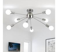 ASHUAQI Lustre Salon Moderne, 8 Lumières E27 Nickel Plafonnier Sputnik Montage Semi-Encastré Chromé Lustre Industriel Vintage Plafonniers Lustres pour Chambre, Cuisine, Couloir, Salle à Manger