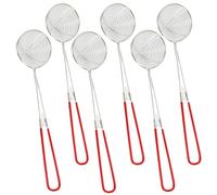 Ashuxxn Lot de 6 Acier Inoxydable Spider Passoire Pot Ecumoire Inox avec Poignée Longue Écumoire avec Silicone Poignée Cuillère à Passoire Écumoire à Mailles Fines avec Poignée Longue (Rouge)