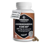 Ashwagandha Bio KSM-66® 9000 mg (15:1) Haute Puissance 3 Mois (90 Gélules, Une par Jour) Extrait de Racine avec 5% Withanolides Végane Sans Additifs