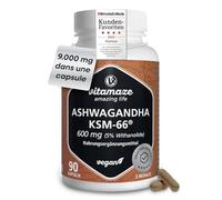 Ashwagandha Bio KSM-66® 9000 mg (15:1), Haute Puissance, 90 Gélules pour 3 Mois, Une par Jour, Extrait de Racine avec 5% Withanolides, Végane, Sans Additifs
