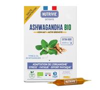 Ashwagandha Bio KSM-66 - Extra dosé 6000 mg - 5% Withanolides - Stress, Sommeil, Concentration & Vitalité - 20 Ampoules - 100% Naturel - Fabriqué en France - Nutrivie